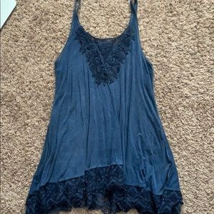 Navy Acid Wash Lace Trim Tank Top - Knox Rose